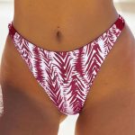Wine Red Leaf Textured Bikini Bottom