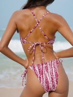 Wine Red Leaf Textured Tie Bikini Bottom - Image 6