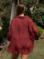 Wine Red Lyocell Cover Up Shirt - Image 8