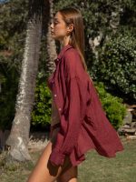 Wine Red Lyocell Cover Up Shirt - Image 7