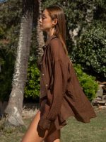 Brown Lyocell Cover Up Shirt - Image 2
