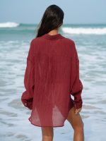 Wine Red Lyocell Cover Up Shirt - Image 3