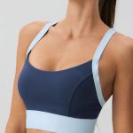 Navy Contrast U Neck Sports Bra - Light Support