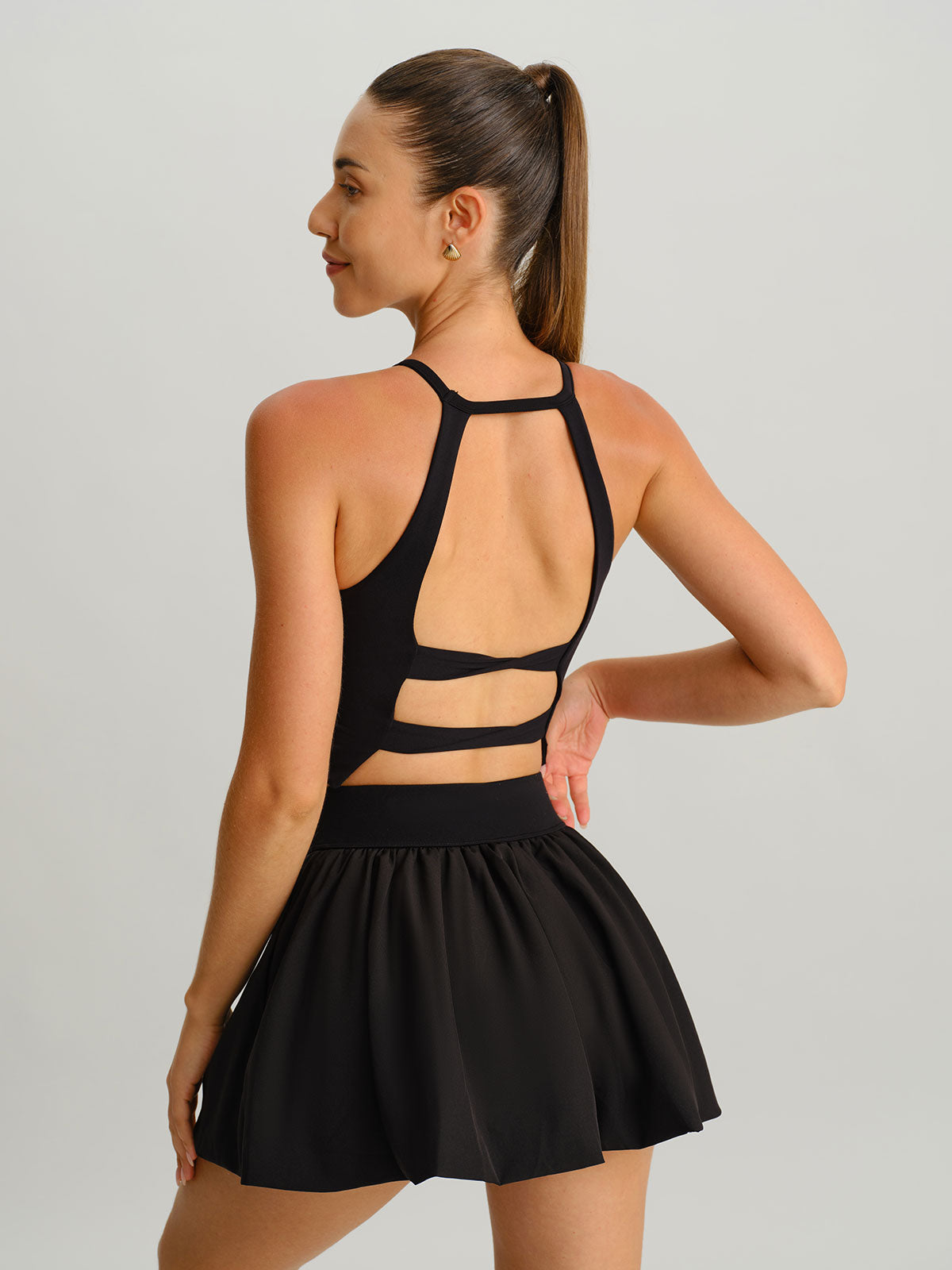 women_-s-knitted-nylon-yoga-tank-tops-sustainable-yoga_tops-yjljid Black Strappy Back Active Tank Top - Light Support - Image 1