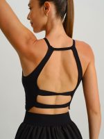 Black Strappy Back Active Tank Top - Light Support - Image 3