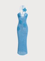 Blue Crocheted Flower Cover-up Dress - Image 5