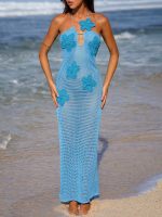 Blue Crocheted Flower Cover-up Dress