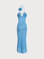 Blue Crocheted Flower Cover-up Dress - Image 6