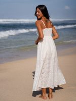 White Hollow Out Cotton Beach Dress - Image 2
