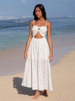 White Hollow Out Cotton Beach Dress - Image 3
