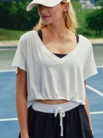 White V Neck Cotton Short Sleeved Top - Image 4