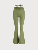Green Ruched Tie-Back Flared Pants - Image 7
