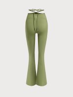 Green Ruched Tie-Back Flared Pants - Image 8