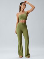 Green Ruched Tie-Back Flared Pants - Image 3