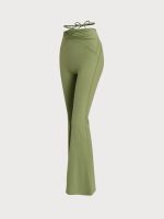 Green Ruched Tie-Back Flared Pants - Image 6