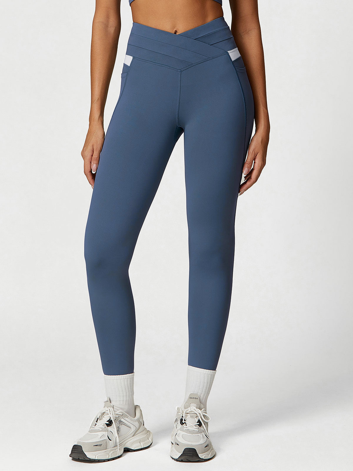 women_s-knitted-nylon-leggings-blue-sustainable-yoga_bottoms-2jqfmt Blue High Waisted Pockets Leggings 26" - Image 1