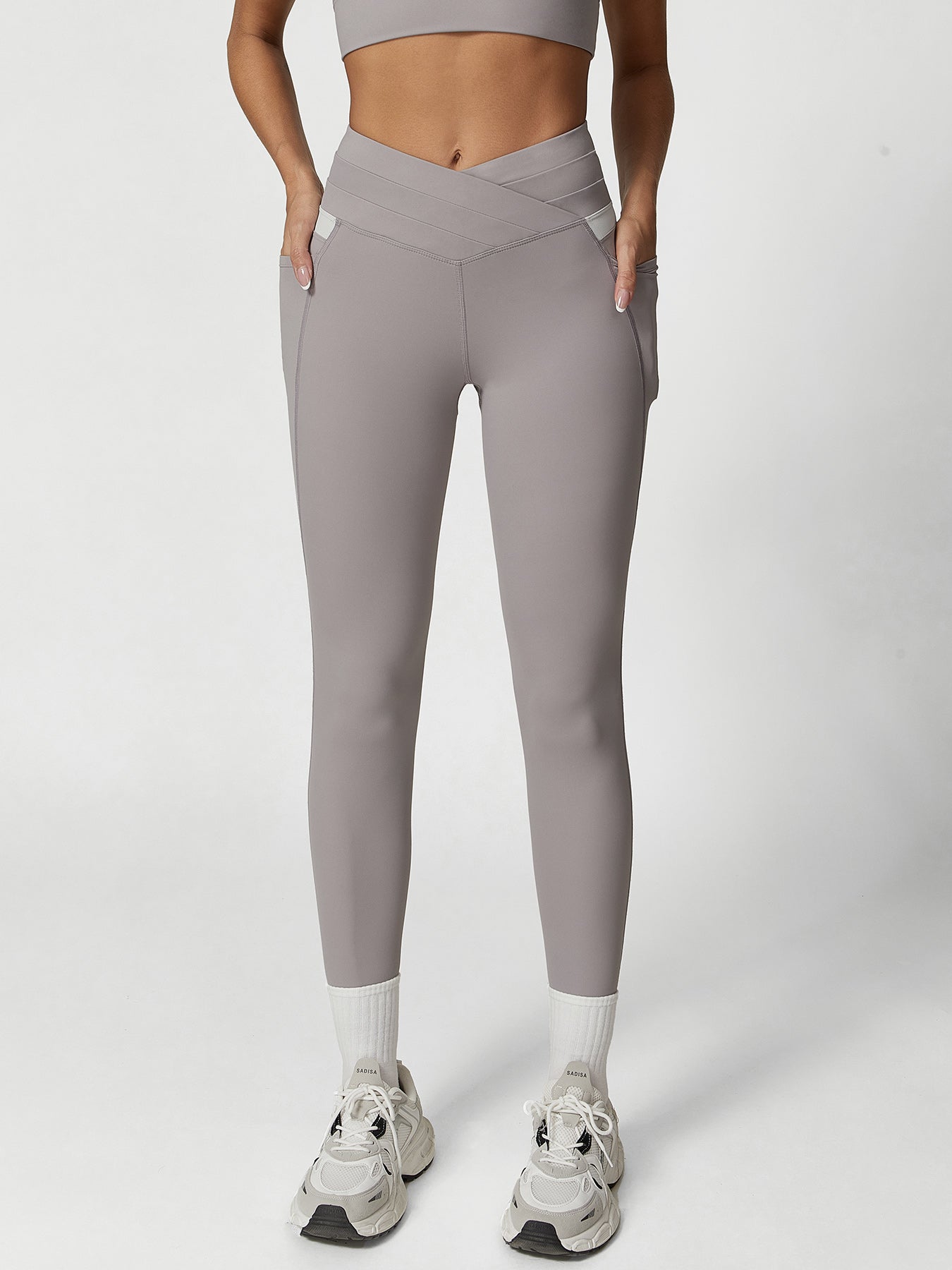 women_s-knitted-nylon-leggings-grey-sustainable-yoga_bottoms-mkoptd Grey Natural Waisted Leggings 27" - Image 1