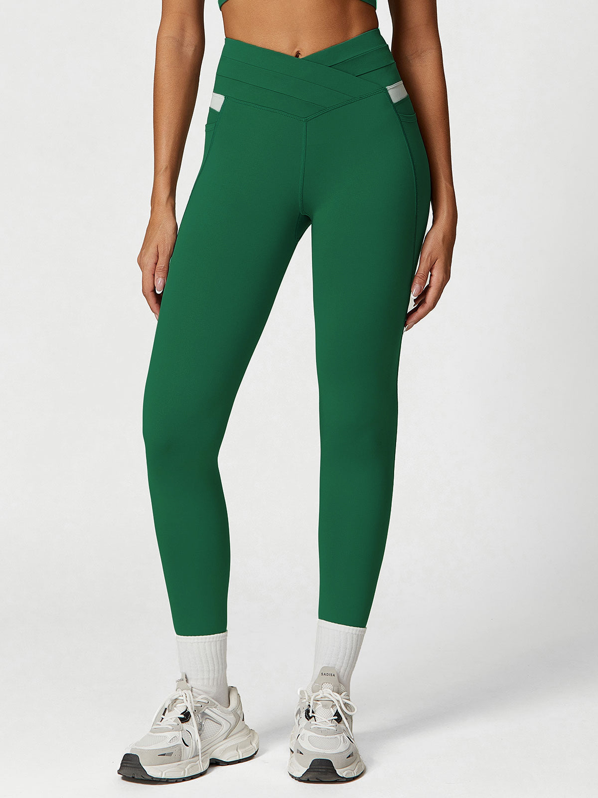 women_s-knitted-nylon-leggings-sustainable-yoga_bottoms-coyqn4 Green High Waisted Pockets Leggings 26" - Image 1