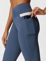 Blue High Waisted Pockets Leggings 26" - Image 3