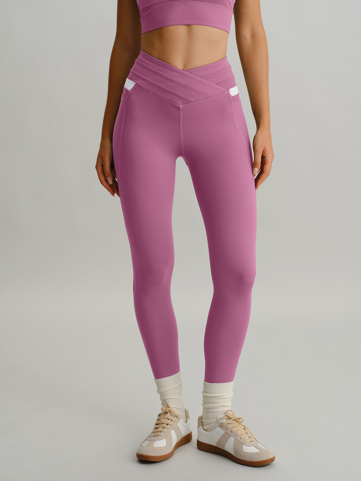 women_s-knitted-nylon-leggings-sustainable-yoga_bottoms-rsqapa Pink High Waisted Pockets Leggings 26" - Image 1