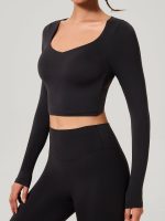 Black Cross Mesh Back Long Sleeve Top--Light Support - Image 2