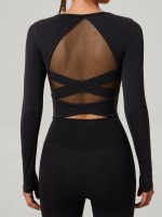 Black Cross Mesh Back Long Sleeve Top--Light Support - Image 3