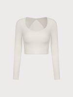 Cream Cross Mesh Back Long Sleeve Top--Light Support - Image 5