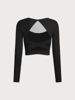 Black Cross Mesh Back Long Sleeve Top--Light Support - Image 6