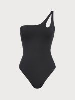 Black One-Shoulder Tummy Control One-Piece Swimsuit - Image 6