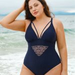 Navy Lace Strappy V-Neck Plus Size One-Piece