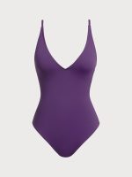 Purple V Neck Tummy Control One-Piece Swimsuit - Image 5