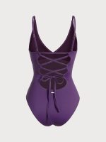 Purple V Neck Tummy Control One-Piece Swimsuit - Image 6