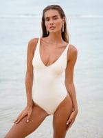 Off White V Neck Tummy Control One-Piece Swimsuit - Image 5