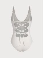 Off White V Neck Tummy Control One-Piece Swimsuit - Image 9