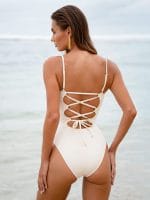 Off White V Neck Tummy Control One-Piece Swimsuit - Image 2