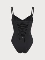 Black Underwire Cross Back Tummy Control One-Piece Swimsuit - Image 9