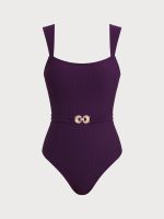 Purple Detachable Belt One-Piece Swimsuit - Image 6