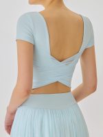 Blue Mesh Short Sleeve Top--Light Support