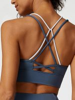 Blue Contrast V Neck Sports Bra- Light Support - Image 7