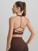 Brown Mesh X Cross Sports Bra - Light Support