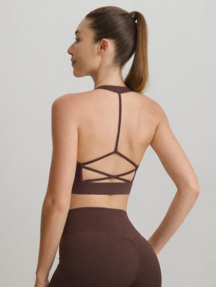 Brown Mesh X Cross Sports Bra - Light Support