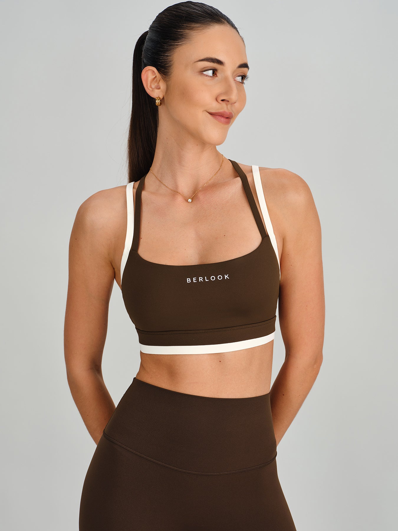 women_s-knitted-nylon-sports-bra-coffee-sustainable-yoga_tops-smm3cr Coffee Contrast X Cross Sports Bra - Light Support - Image 1
