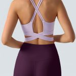 Purple Ribbed Cross Strap Sports Cami