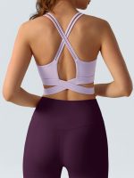 Purple Ribbed Cross Strap Sports Cami