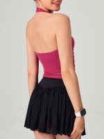 Red Halter Neck Ruched Mesh Crop Top - Image 5