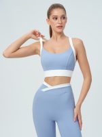 Light Blue Contrast U Neck Sports Bra - Light Support