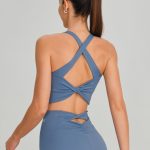Dusty Blue Twist X-Cross Sports Bra