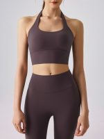 Purple Halter Twist Back Sports Bra - Image 5