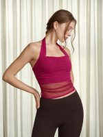 Red Halter Neck Ruched Mesh Crop Top - Image 3