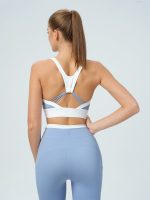 Light Blue Contrast U Neck Sports Bra - Light Support - Image 2